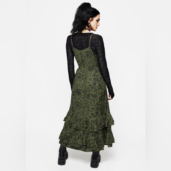 Disturbia Olive Green Floral Maxi Dress - Picture 3 of 5